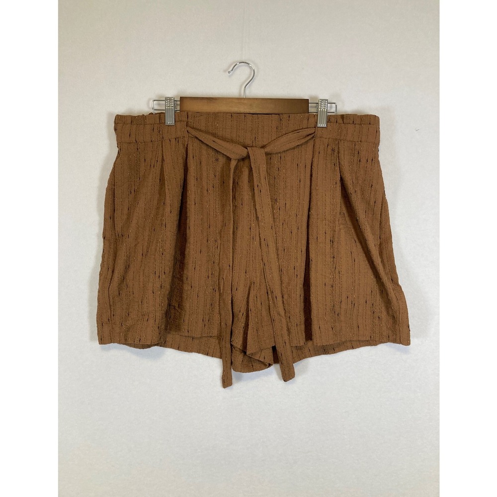 Worthington Paperbag Waist Shorts Women 18‎ Brown Textured Tie Front High Rise